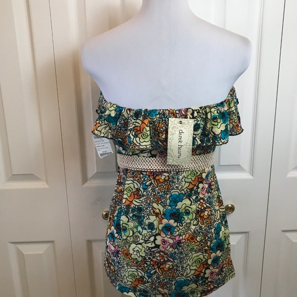 Derek Heart Floral Strapless Belted Ruffle Top NWT - Picture 5 of 6